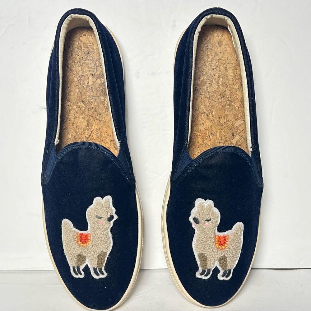 Soludos Womens Velvet Llama Slip On Sneakers Navy Blue 10 - Picture 8 of 11